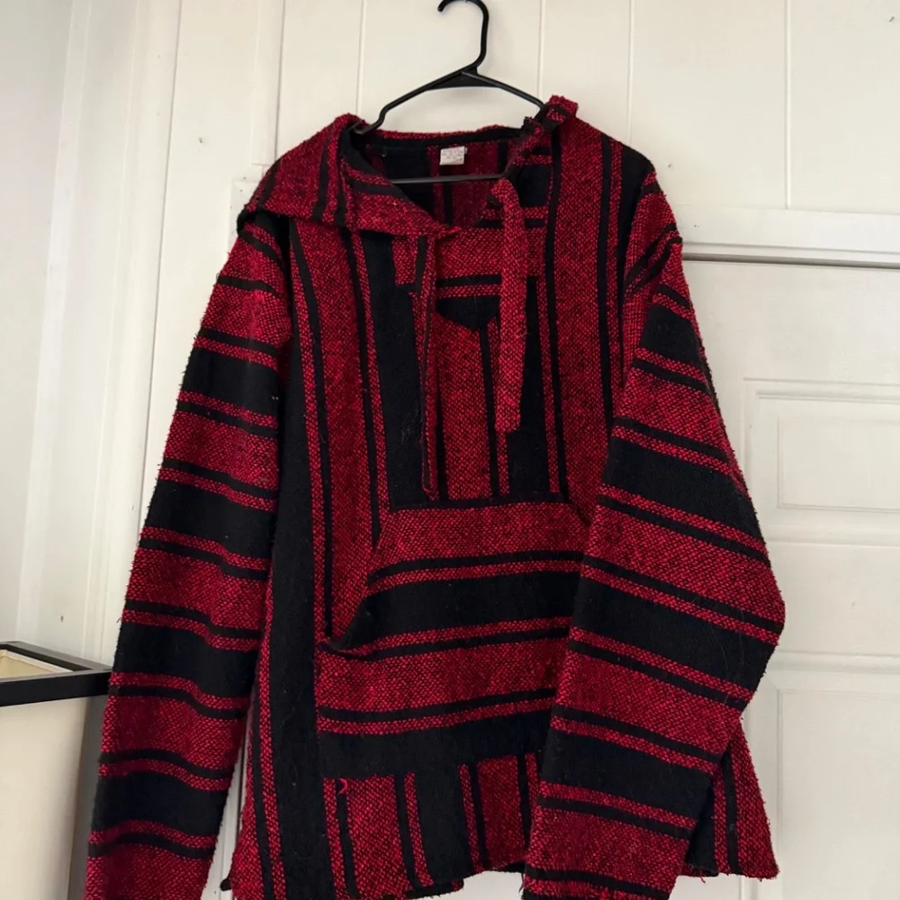 Bold red and black Lina Men's Red and Black Striped baggy oversized hippie hoode